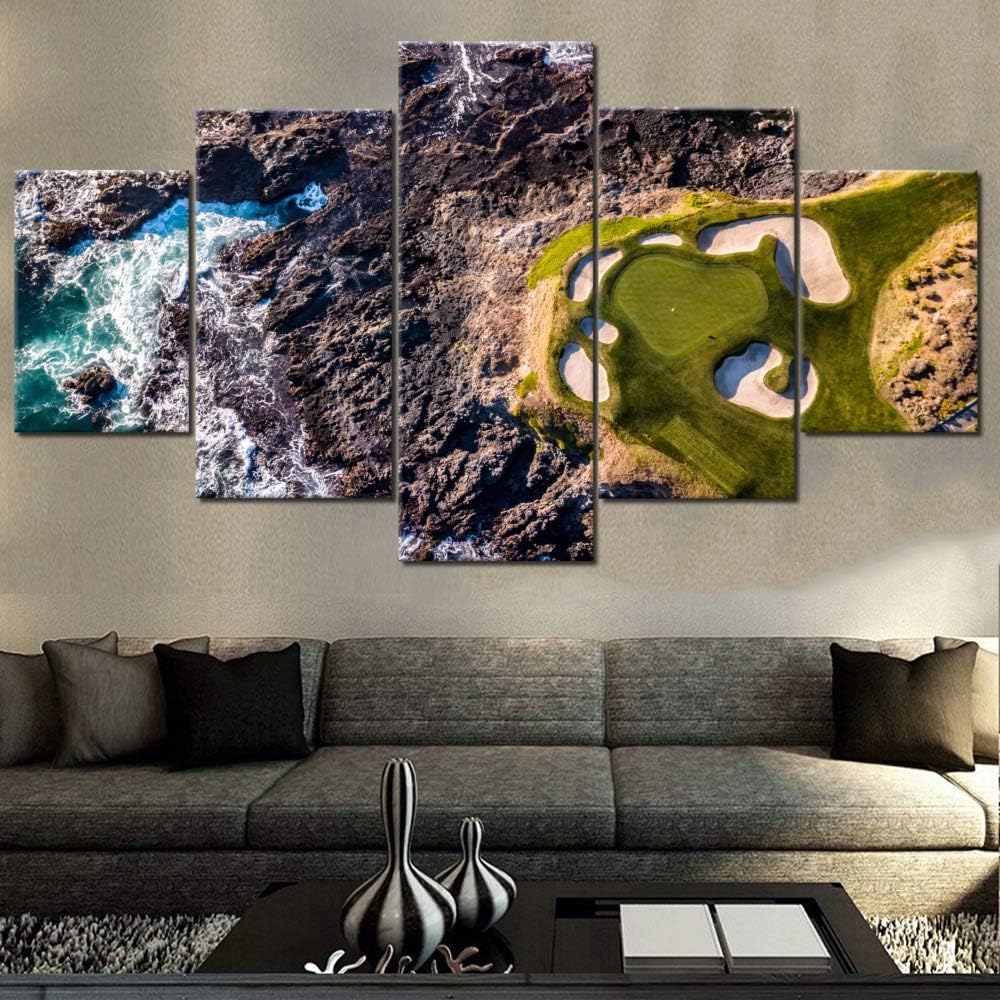 Wall Pictures for Living Room Native America Paintings Multi Panel Prints Wall Art on Canvas California Golf Links Artwork Contemporary House Decor Framed Gallery-Wrapped Ready to Hang(60''Wx32''H)