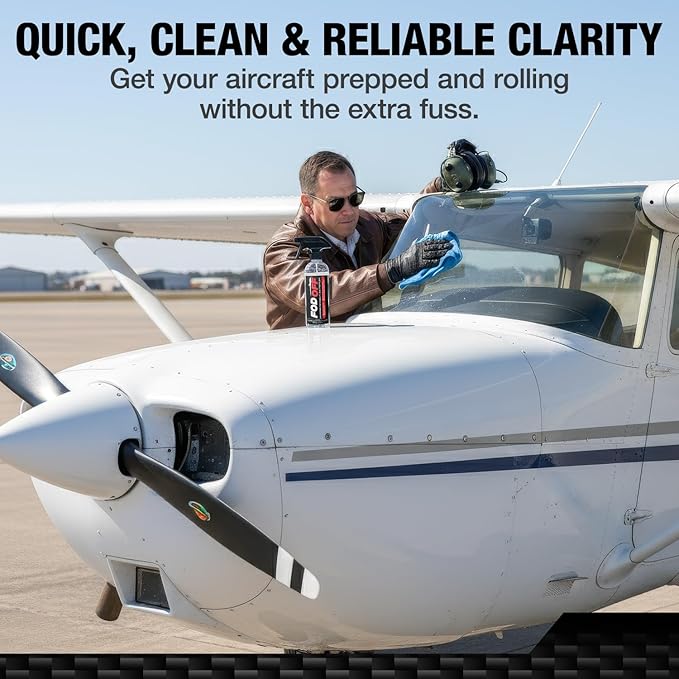 EntireFlight FOD Off Premium Aviation Grade Acrylic Plexiglass Cleaner Spray for Windshields Windsscreens and Windows - Plastic & Polycarbonate | Bugs - Dirt - Grease - Grime - Go FOD Off