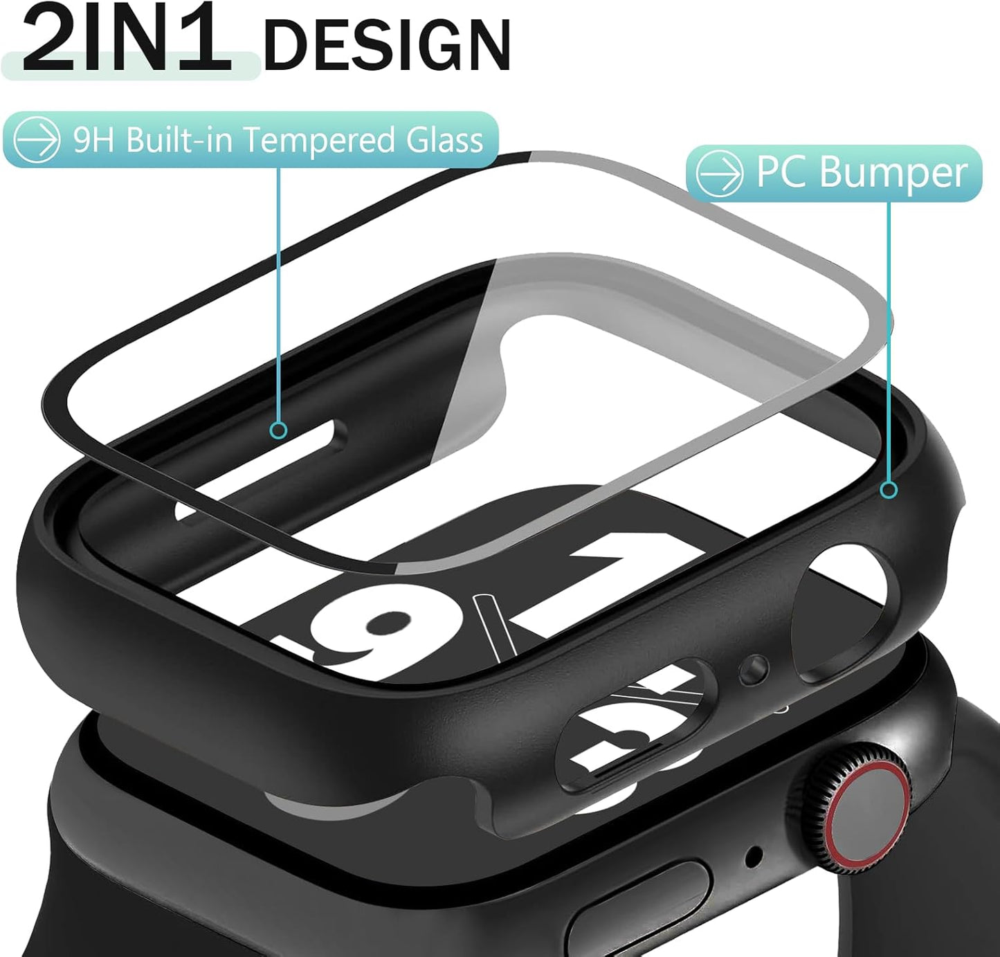 JR.DM 42mm 2 Pack Hard PC Case with HD Tempered Glass Screen Protector for Apple Watch Series 10/11 (2025), Guard Bumper Full Coverage Protective Anti-Scratch Face Cover for iWatch, Black+Clear