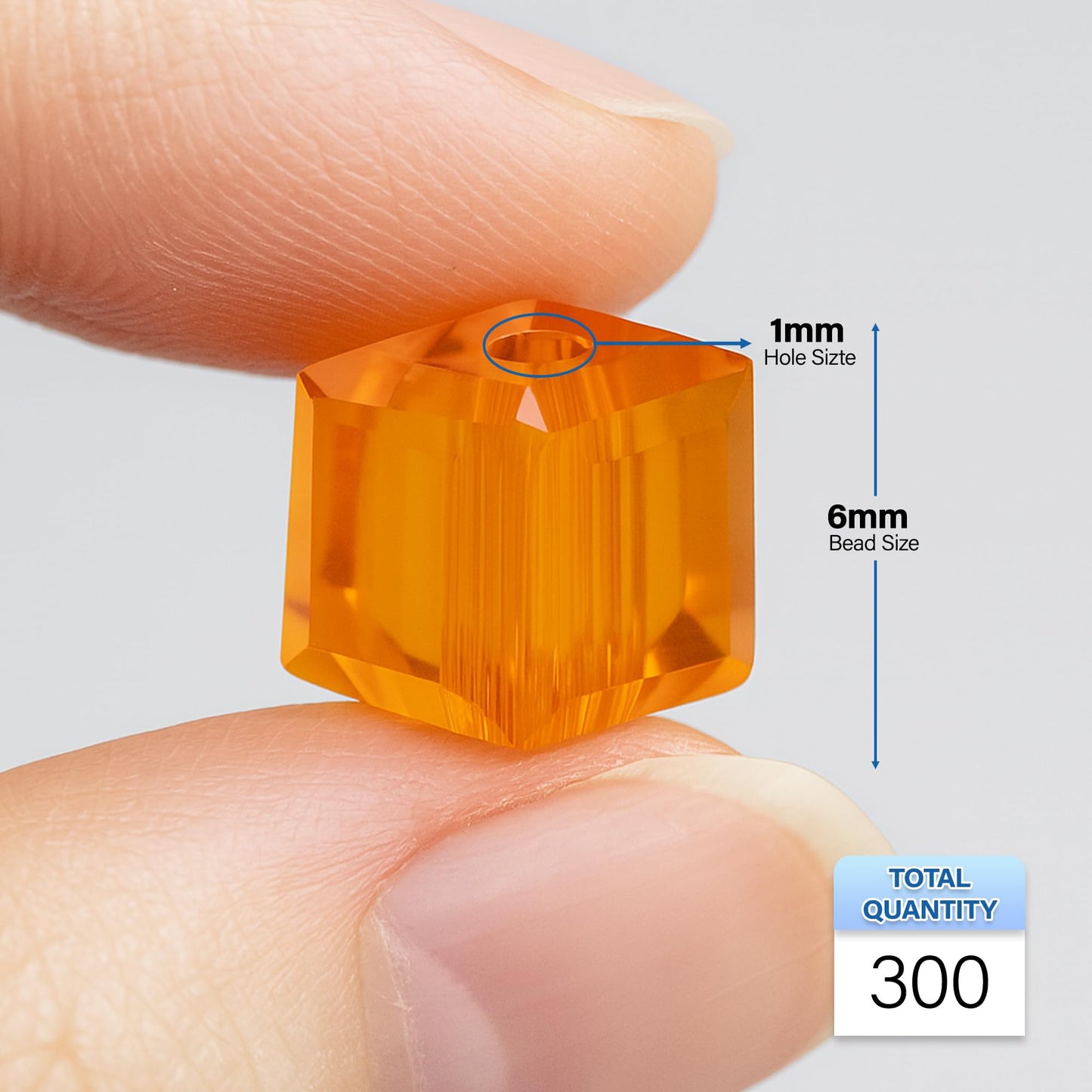 Mandala Crafts Orange 6mm Cube Crystal Beads for Crafts – 300 Loose Faceted Glass Beads for Jewelry Making Spacers, Adult Bracelets, Necklaces, Earrings & Suncatchers