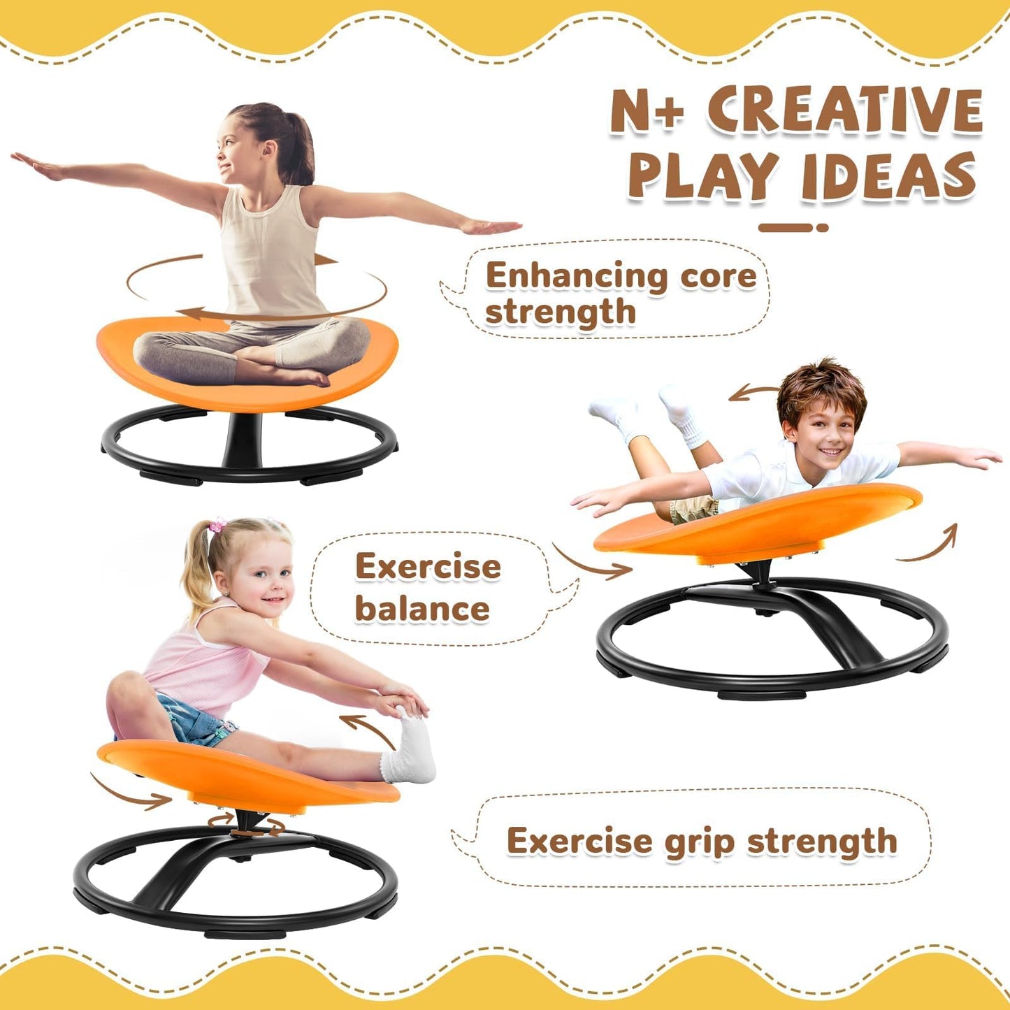 Zhenx Spinning Chair for Autistic Kids (Ages 3-18) - 220LBS Capacity Sensory Swivel Seat - Sensory Toy for Teens with ADHD/Autism - Sit and Spin Calming Gift to Improve Focus & Body Balance (Orange)
