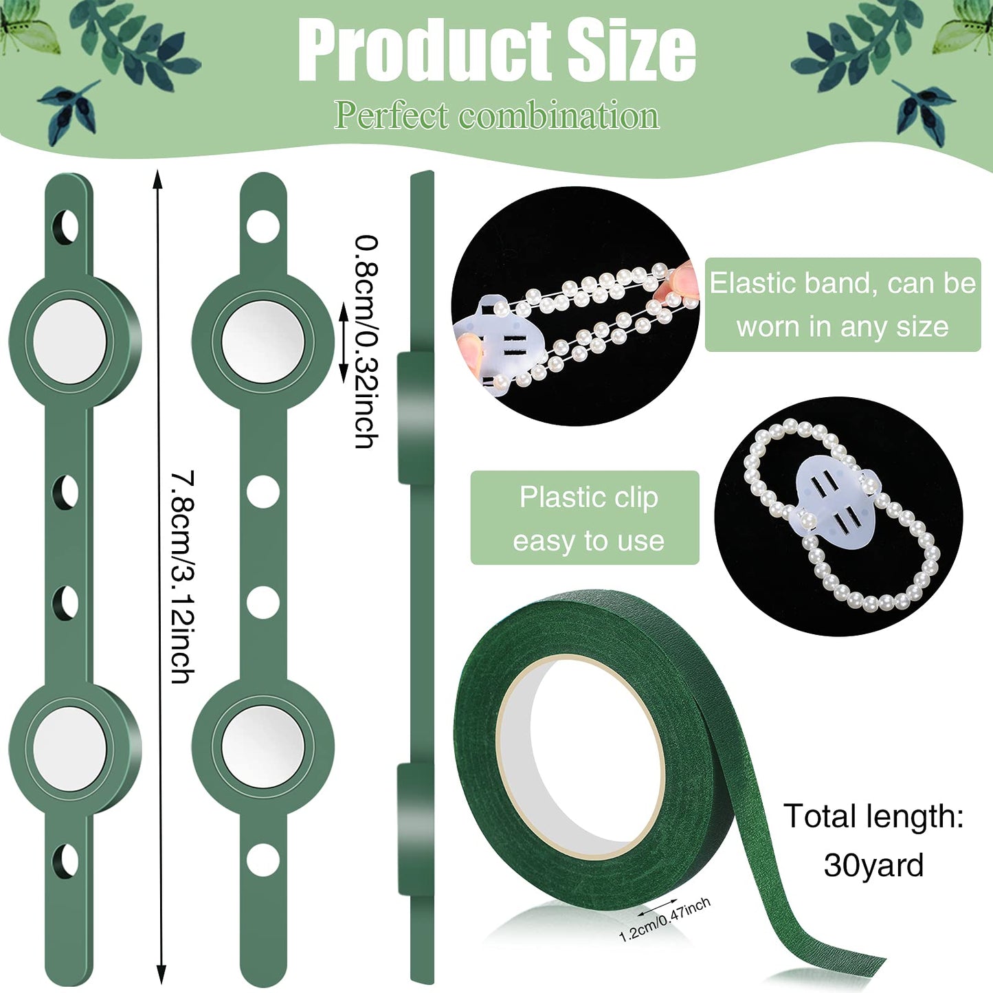 Hicarer 18 Pcs Floral Boutonniere Magnets Corsage Brooches Sets Include Corsage Wristlet Bands Flower Magnets Green Floral Wrapping Tapes for DIY Flower Pins Buttonhole Making Accessories