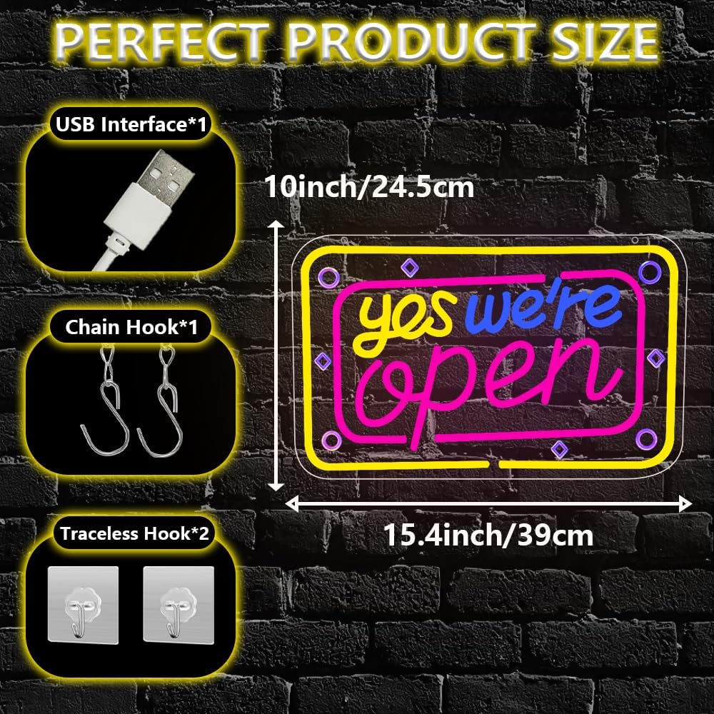 Open Neon Sign,Yes We Are Open Dimmable LED Light Signs for Wall Art Decor,Backdrop Gift for Business Coffee Shop Bar Bakery Hotel Store USB Powered（15.4"*9.7"）