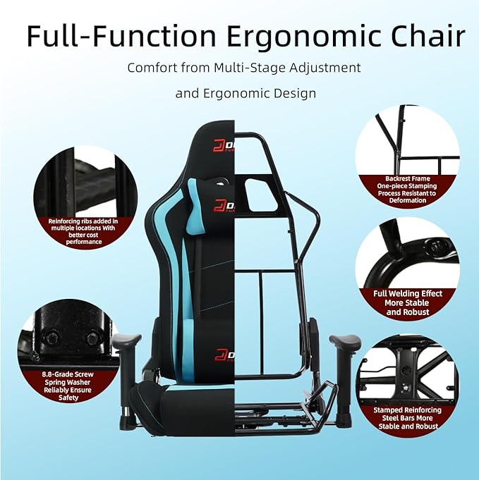 Fabric Gaming Chair, Skin-Friendly and Breathable, Manufactured by A Reputable Manufacturer, Safe and Stable, Specially Designed for Gaming.with Footrest Mg(1005-LightBlue)
