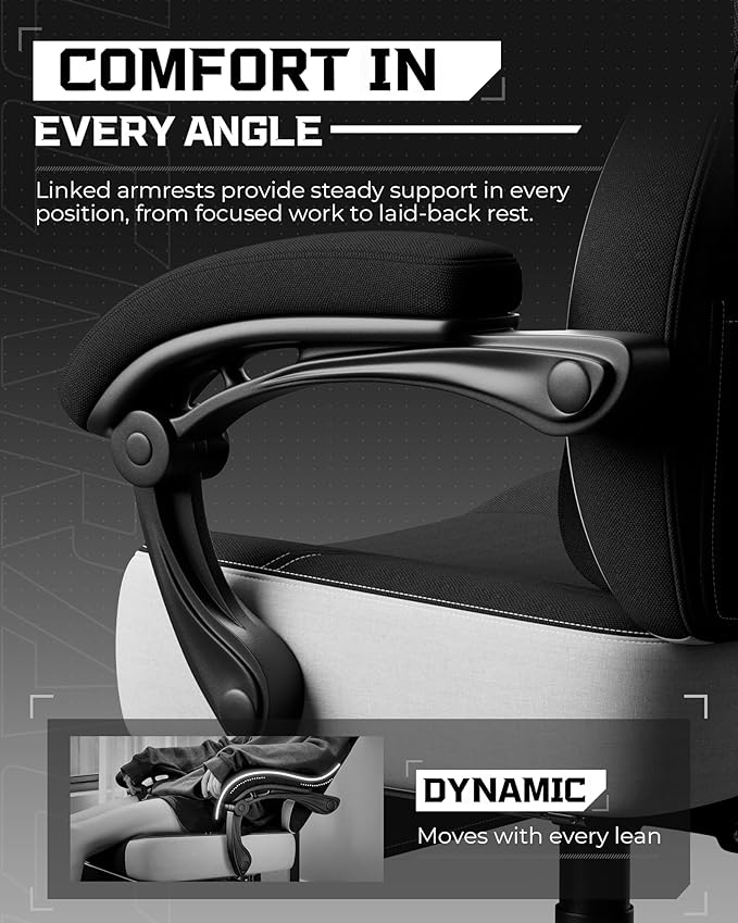 GTPLAYER Gaming Chair, Computer Chair with Footrest and Lumbar Support for Adults, 360°-Swivel Big & Tall Reclining Seat for Office or Gaming (Black)