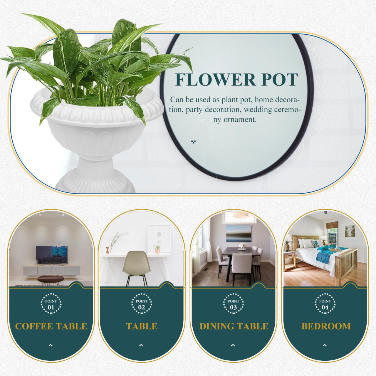 BESPORTBLE Roman Flower Pot: Decorative Plastic Flower Pots Roman Plant Containers Small White Urn Planters for Wedding Centerpiece Home Balcony Decor, 6.24 * 5.5inch