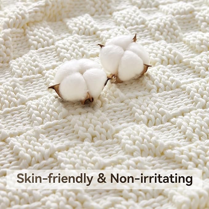Knitted Weighted Blanket for Adult, No Beads Heavy Blanket 48” x 72'' 10lbs, Breathable Chunky Knit Blanket, Cooling Weighted Blanket for Hot Sleepers, Christmas Home Decor (Ivory White)
