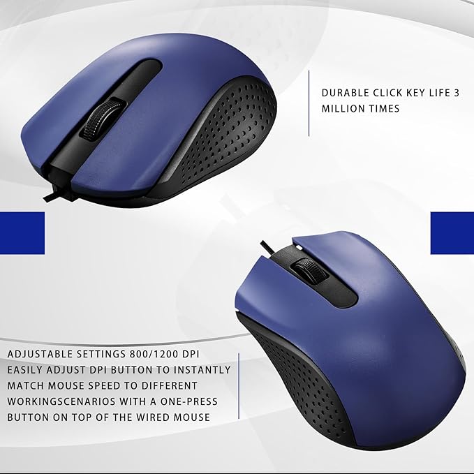 Bonuci 30 Pack USB Wired Mouse 3 Button Corded Computer Mice Bulk USB Mouse for PC Desktop, Laptop, Office, School, Classroom Use(Blue)