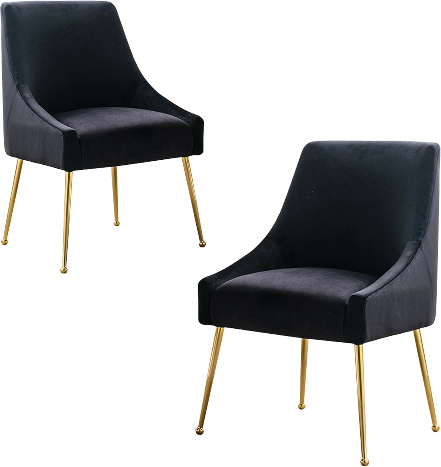 Modern Velvet Dining Chairs Set of 2, Contemporary Upholstered Furniture Collection with Polished Gold Metal Legs, Elegant Accent Chairs for Kitchen Living Room(Black)