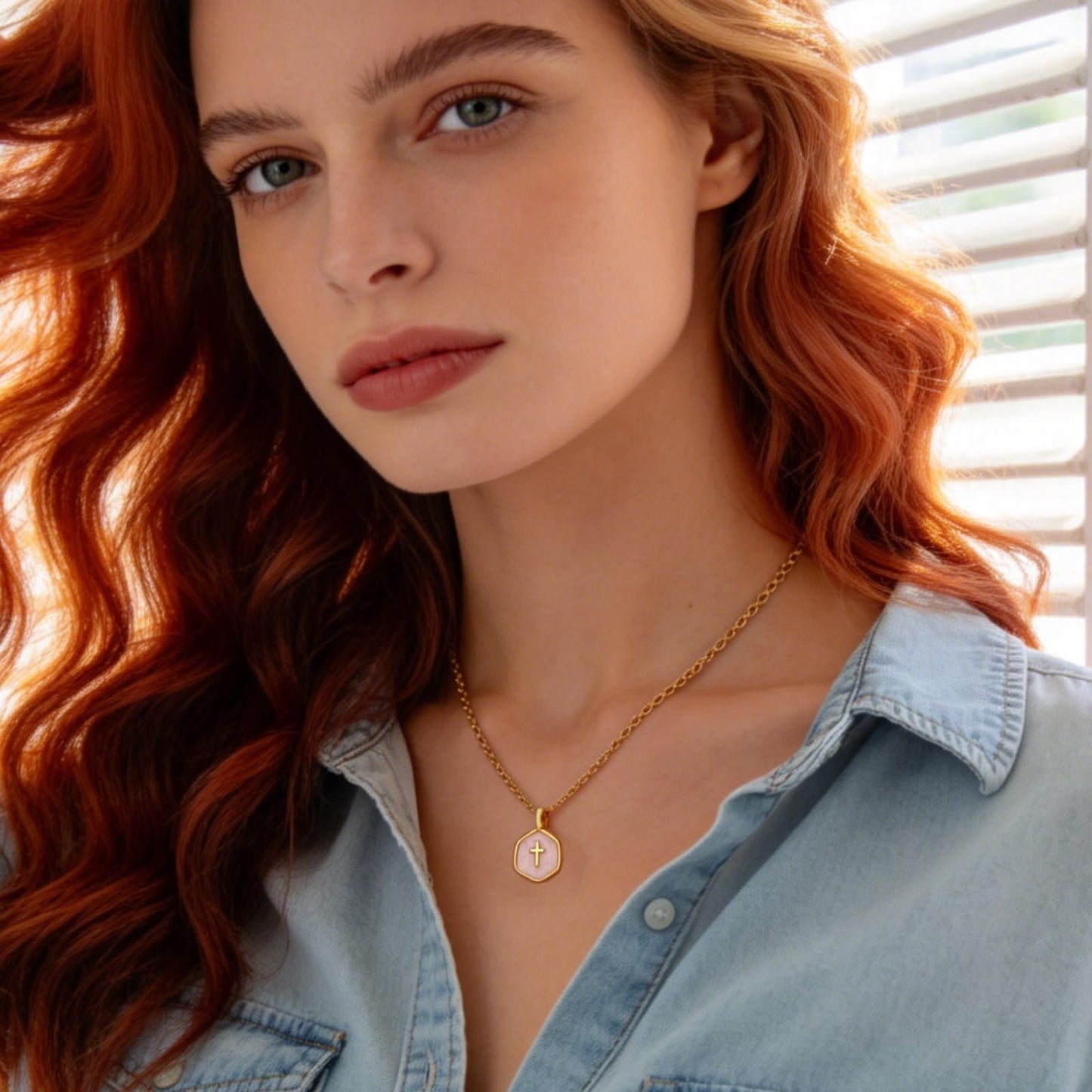 MAIKERDER Cross Necklace for Women, 14K Gold Plated Dainty Small Cross Necklace with Disc Pendant, Cute Simple Gold Cross Charm Necklaces for Women Christian Non Tarnish 16 Inches