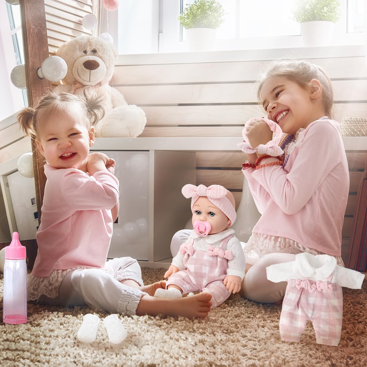 BDDOLL 12'' Baby Doll and Clothes Accessories Playset with Feeding Bottle Pacifier First Baby Dolls for Toddlers 36 Months and Up