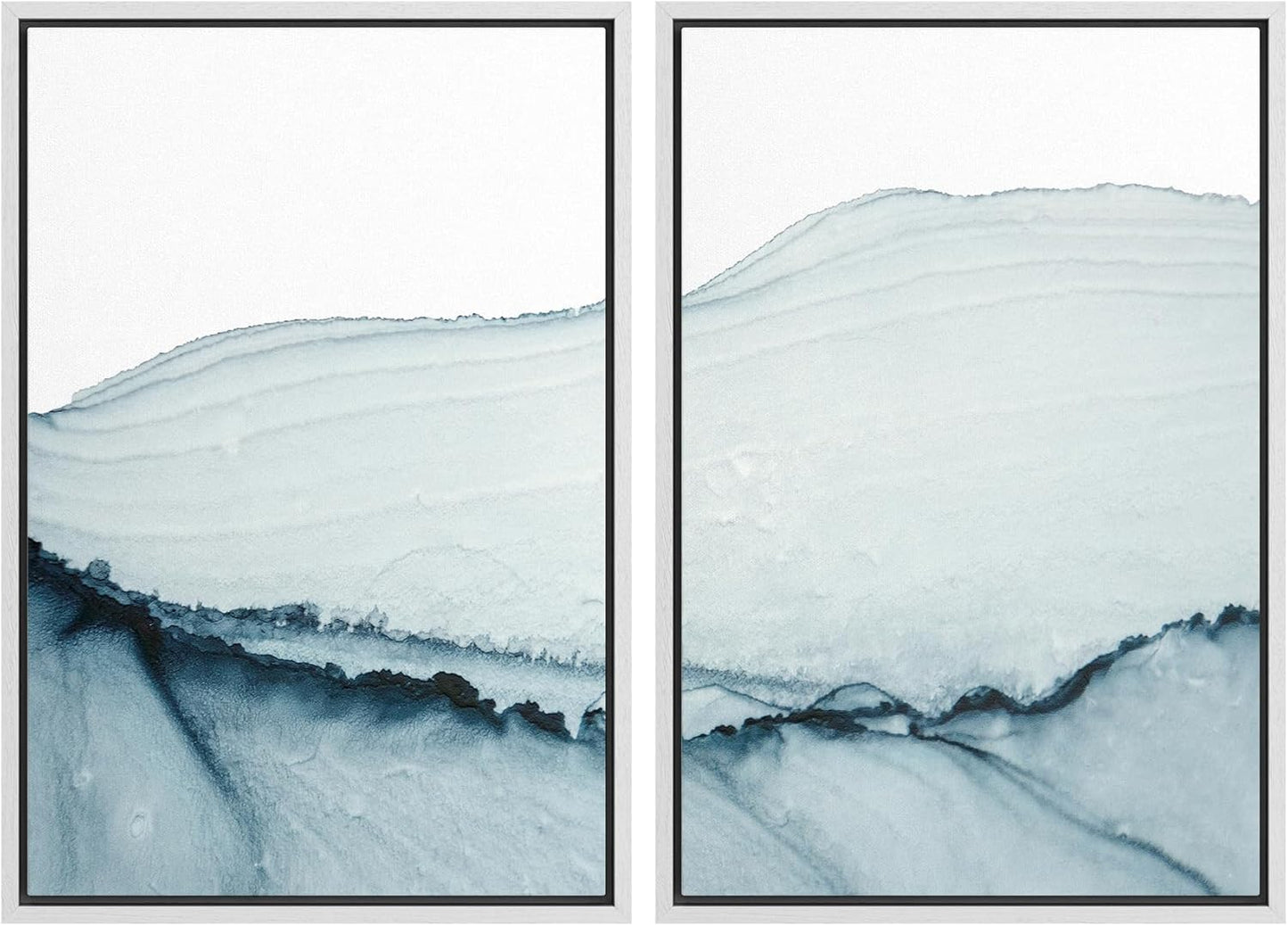 SIGNWIN Framed Wall Art Print Set Blue Paint Stroke Wave Collage Abstract Shapes Illustrations Modern Art Rustic Relax/Calm Multicolor for Living Room, Bedroom, Office - 16"x24"x2 White