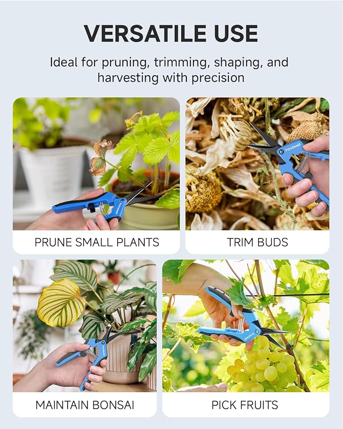 Fondwell 6.5" Pruning Shears Garden Trimmer: 2 Pack of Mini Garden Scissors for Pruning Small Plants, Trim Buds, Pick Fruits, and More
