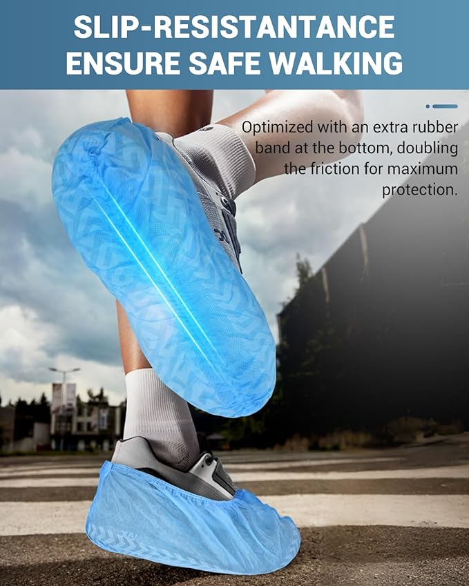 X-Large 100 Count Shoe Covers Disposable Non-Slip, Premium Cloth Boot Covers, Slip-resistant, Durable, Breathable, Non-toxic, Recyclable, Stretchable Fits Up to Size 13 US Men - Blue