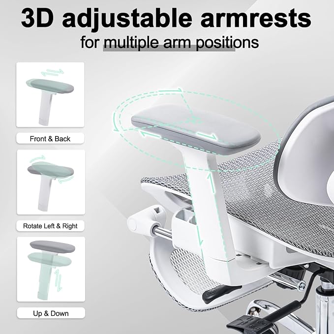 High Back Mesh Office Chair with Footrest, Ergonomic Office Chair w/ 3D Lumbar Support，Comfy Home Office Desk Chair for Work & Computer Gaming, 400 LBS (Gray)