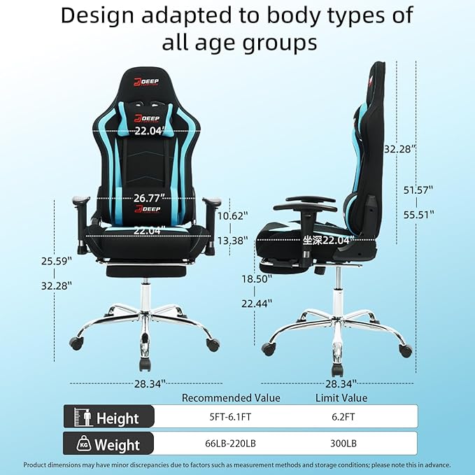 Fabric Gaming Chair, Skin-Friendly and Breathable, Manufactured by A Reputable Manufacturer, Safe and Stable, Specially Designed for Gaming.with Footrest Mg(1005-LightBlue)