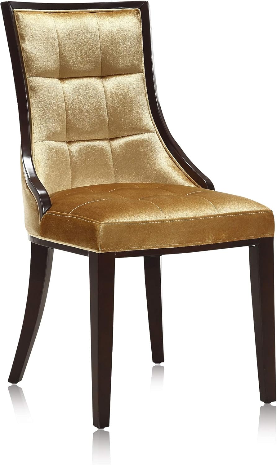 Manhattan Comfort Fifth Avenue Velvet Dining Chairs, Parsons Accent Furniture with Padded Wingback Seat, Fine Rectangular Stitching and Solid Beech Wood Frame, Set of 2, Antique Gold