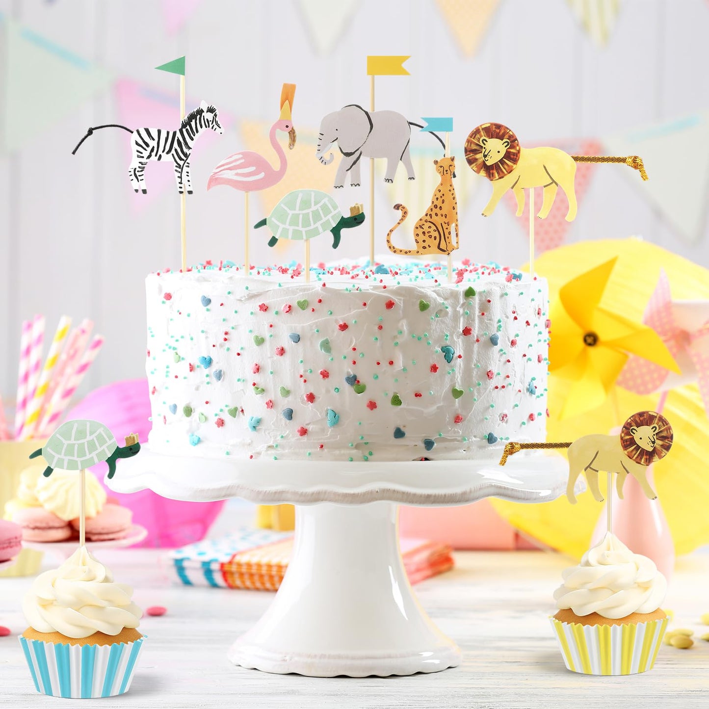 Reallnaive 36 Set Safari Cupcake Toppers Animals Cupcake Kit Safari Woodland Jungle Party Supplies for Jungle Theme Baby Shower Zoo Wild Animal Birthday