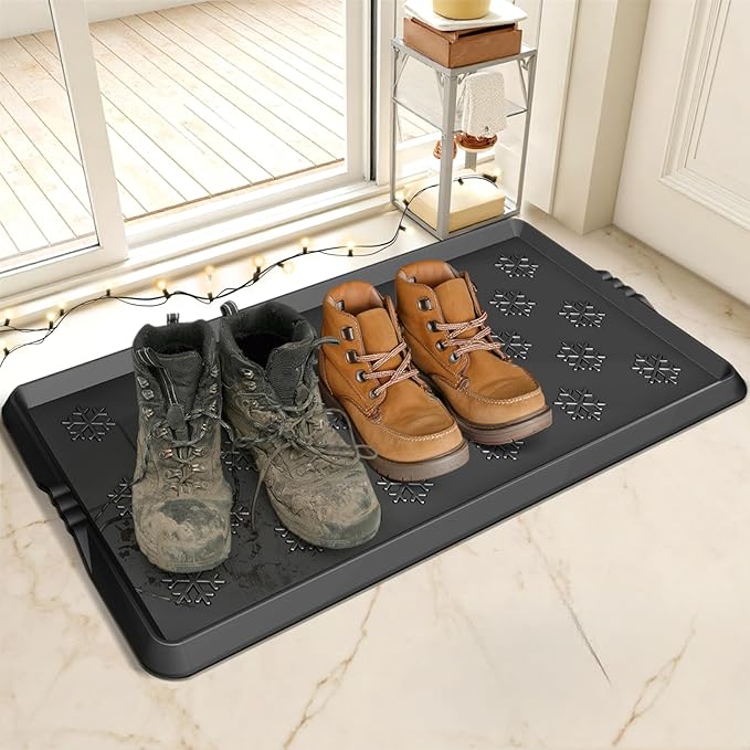 Azadx Rubber Boot Tray, Shoe Trays for Entryway, Versatile Boot Mat Tray with Raised Edge, Rubber Door Mat for Outdoor Doormats, 16x32 Inch 2 Pack