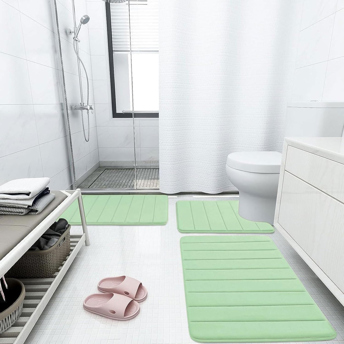 Buganda Memory Foam Bath Mat, 24" x 16", Ultra Soft and Non-Slip Bathroom Rugs, Water Absorbent and Machine Washable Bath Rug for Bathroom, Shower, and Tub, Sage Green