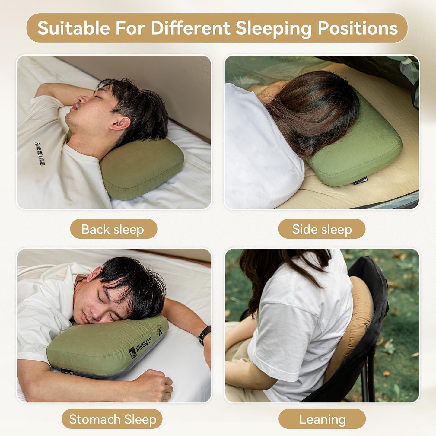 HIKEMAN Camping Memory Foam Pillow - Ultralight Travel Backpacking Ergonomic Pillow with Removable Cover,Neck Lumbar Support for Outdoor Camp,Sport,Hiking,Backpacking Sleep (Grey)