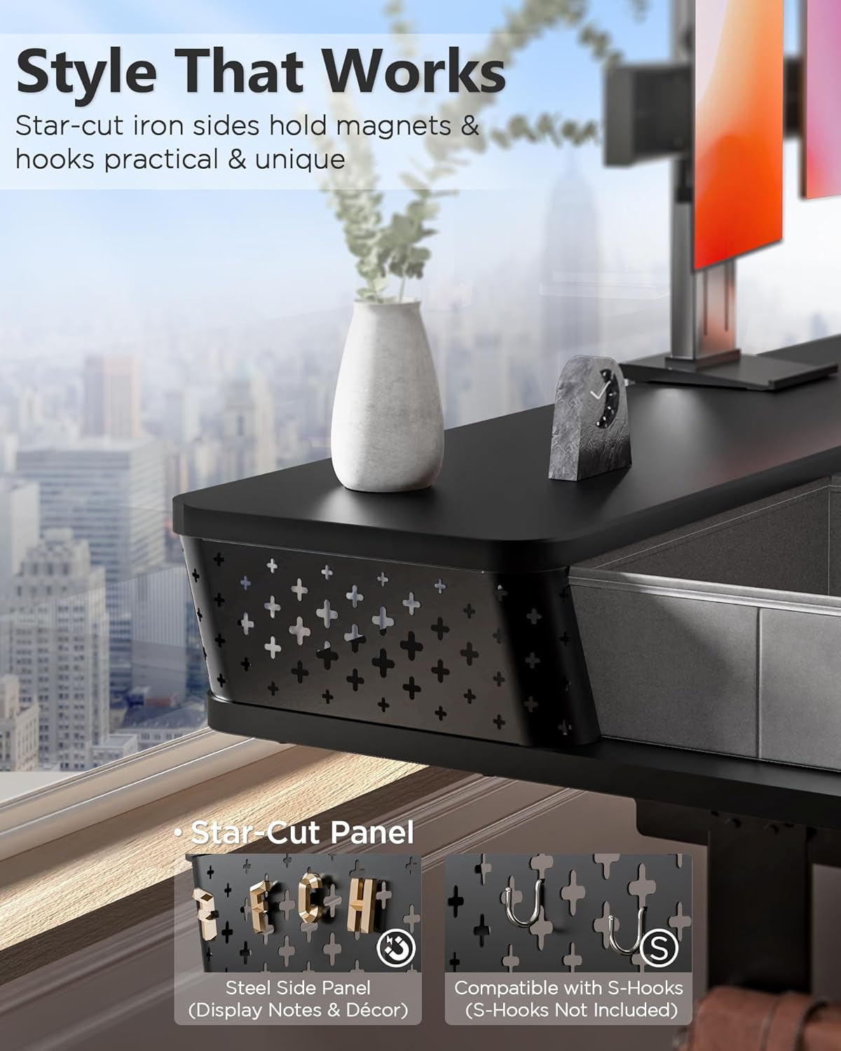 40x24 Inch Standing Desk with Double Drawers, C-Clamp Mount Compatible, Electric Adjustable Height Computer Stand Up Desks, Home Office Sit Stand Table with 3 Preset Heights & 2 Hooks, Black