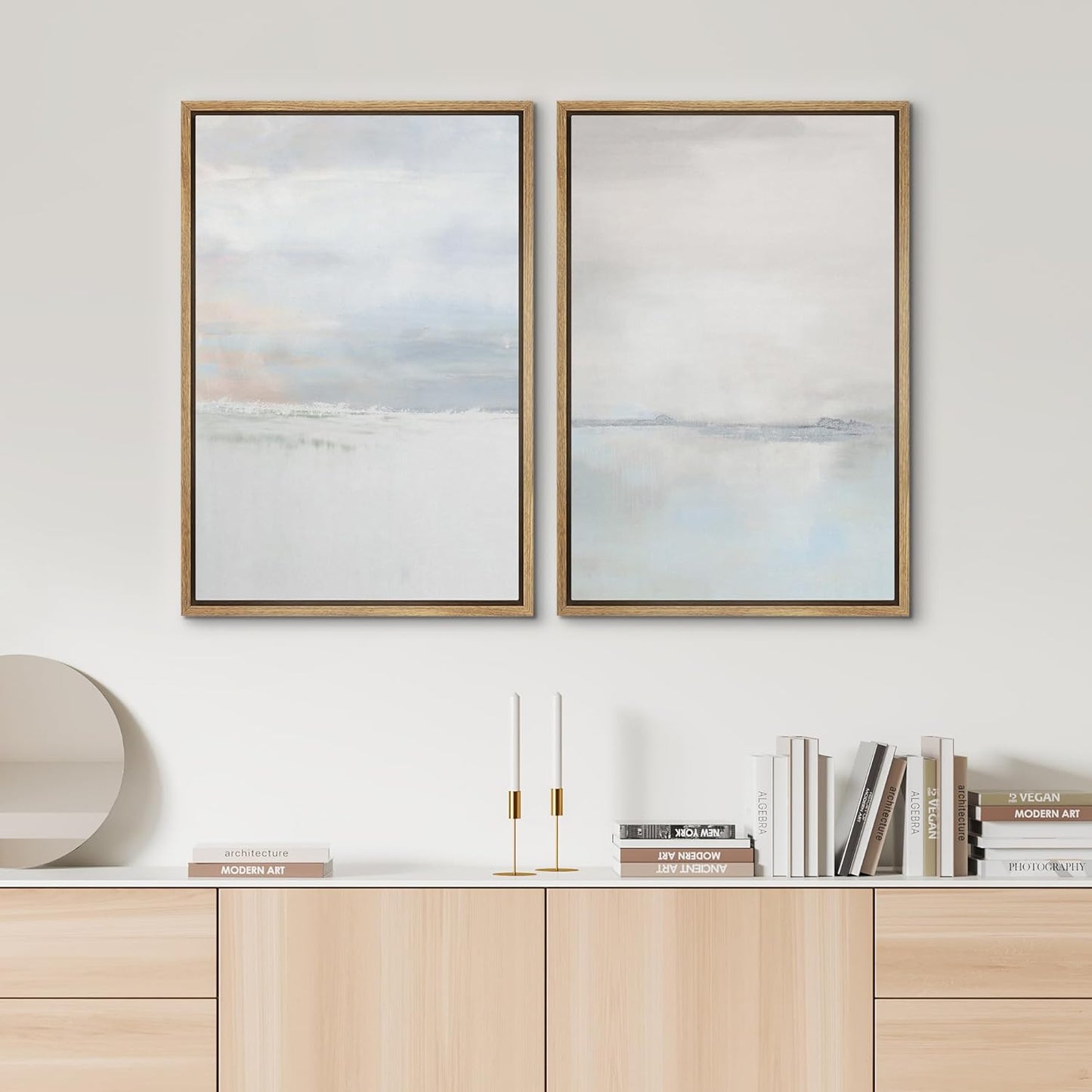 SIGNWIN Framed Canvas Print Wall Art Set Pastel Gray Watercolor Landscape Abstract Shapes Illustrations Minimal Decorative Boho Nordic Relax for Living Room, Bedroom, Office - 24"x36"x2 Natural