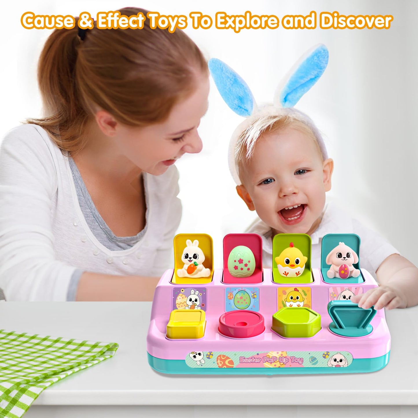 Letapapa Interactive Pop Up Toys for Toddlers, Toddler Easter Toys Easter Basket Stuffers, Montessori Cause and Effect Toy Gifts for Baby Early Learning, Baby Toys for Boys Girls Age18 Months+(Pink)
