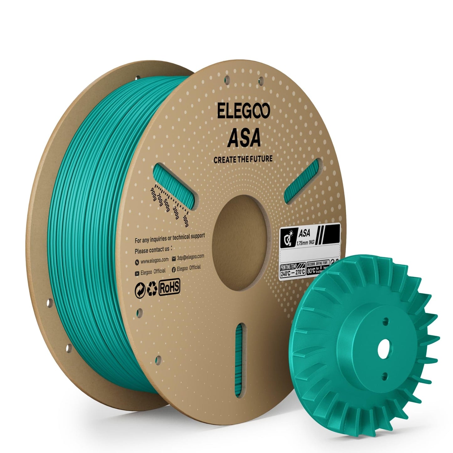 ELEGOO ASA Filament 1.75mm Green 1KG, UV & Weather Resistant 3D Printer Filament for Outdoor Functional Parts, High Impact Stren