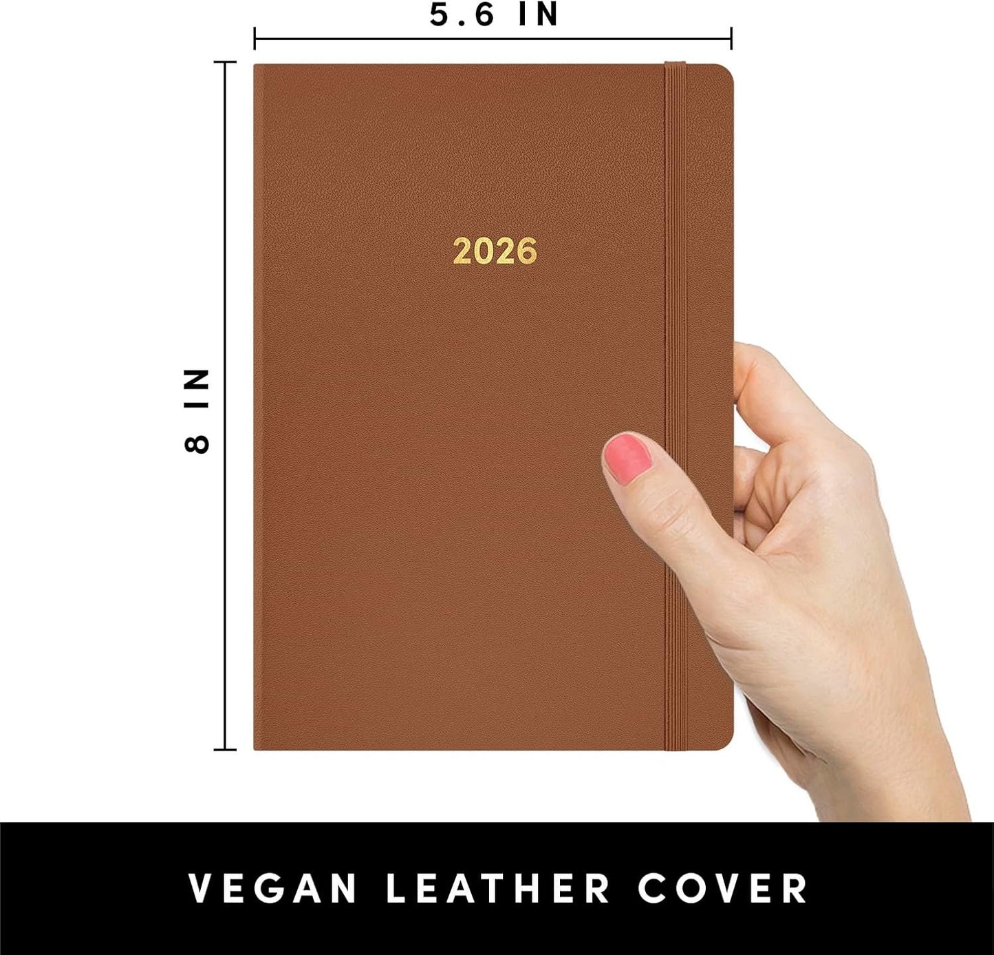 PAPERAGE 2026 Weekly & Monthly Planner, 12 Months (January 2026 - December 2026), 5.6 in x 8 in, Hardcover 2026 Planner with Weekly & Monthly Spreads, Note Pages, Stickers & Back Pocket – Cognac