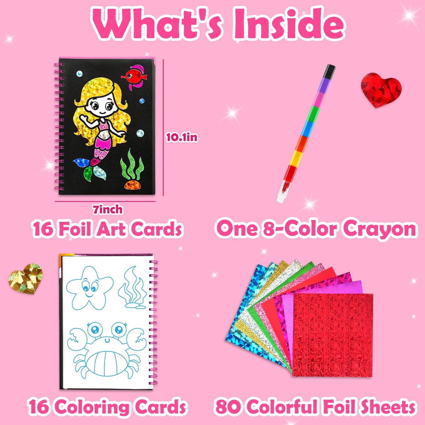 FUNNYB&G Foil Art Crafts for Kids Ages 4-8: Valentines Crafts for Kids 2026,Birthday Gift for Girls,Art and Crafts Supplies,Party Favors,Creative Toys for Girls Boys 4 5 6 7 8 9 Years Old(Mermaids)