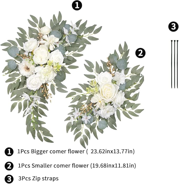 Arch Flowers with Drapes Kit (Pack of 2) for Wedding Ceremony Arbor and Reception Backdrop Decoration Wedding Welcome Signs Floral Birthday Party Decoration