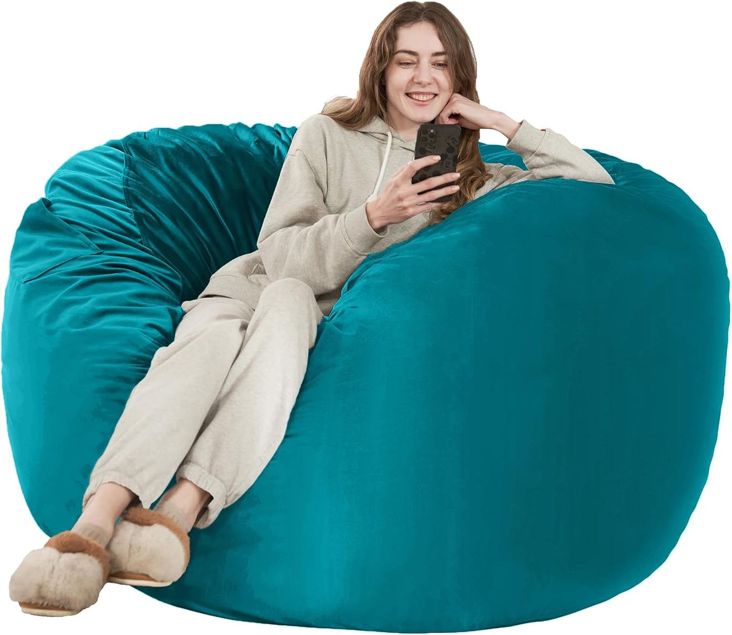 HABUTWAY Bean Bag Chair: Giant 5' Memory Foam Furniture Bean Bag Chairs for Adults with Microfiber Cover 5Ft (Sea Blue)