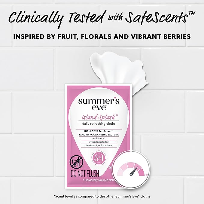 Summer's Eve Island Splash Feminine Wipes, Gentle pH-Balanced Formula Helps Control Vaginal Odor, Individually Wrapped, 12 Wipes