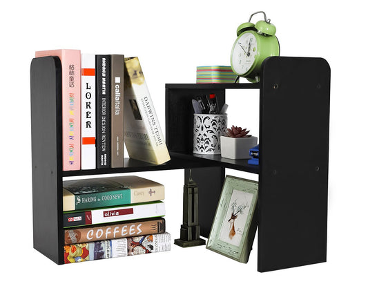 PAG Desk Organizer Desktop Shelf Adjustable Countertop Bookshelf Small Table Shelves Book Organizer Office Organization for Desk, Black