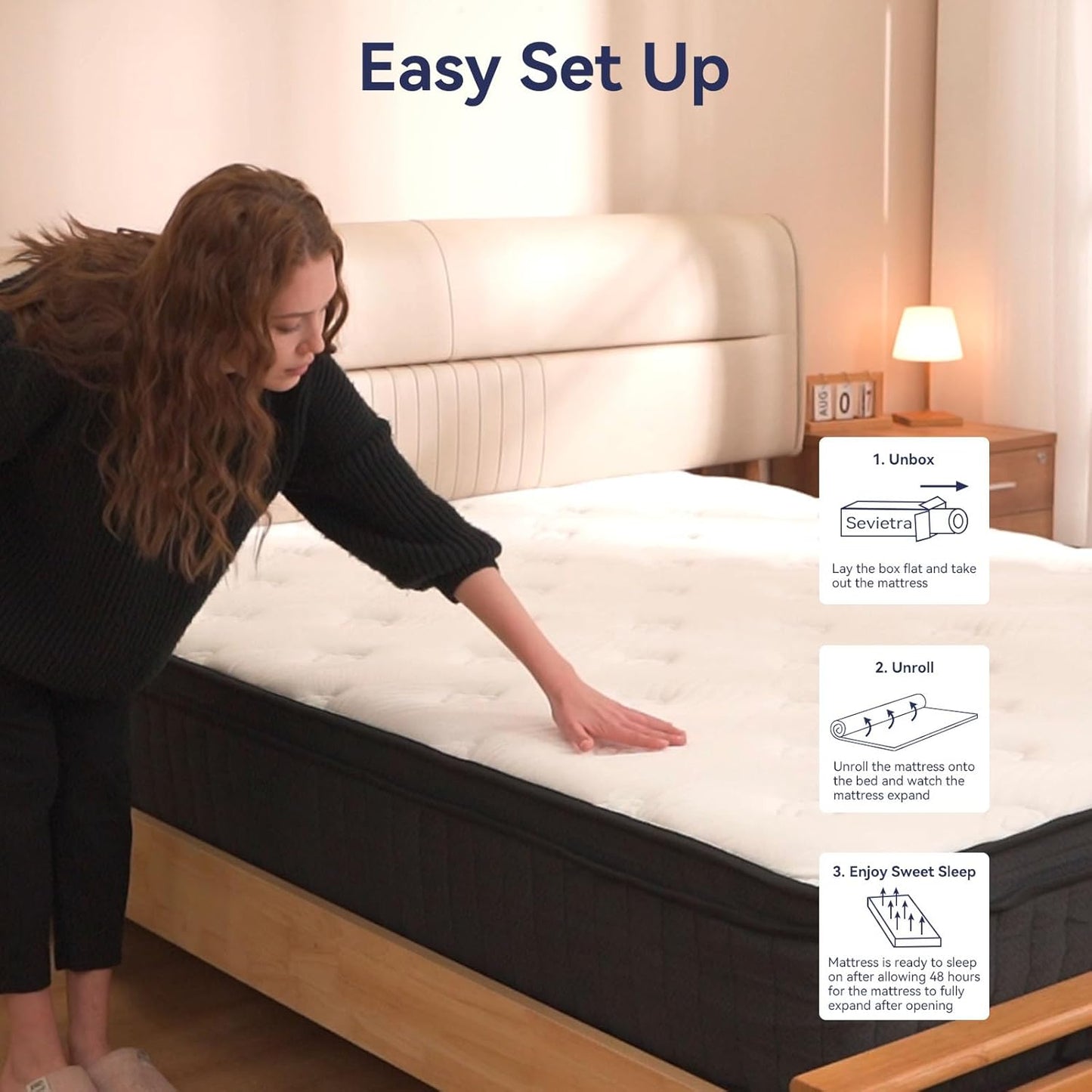 Queen Mattress 12 inch, Hybrid Mattress in a Box, Individually Pocket Springs, Medium Firm Feel for Pressure Relief, Breathable Comfort, CertiPUR-US Certified, Gray&White