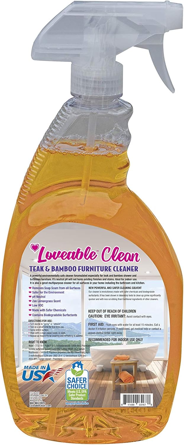 EcoDecors Teak Cleaner Protective Teak Wood Restorer Eco Household Wood Furniture Cleaner Spray bottle For Hardwood & Bamboo Furniture – Certified EPA Safer Choice - 32 oz