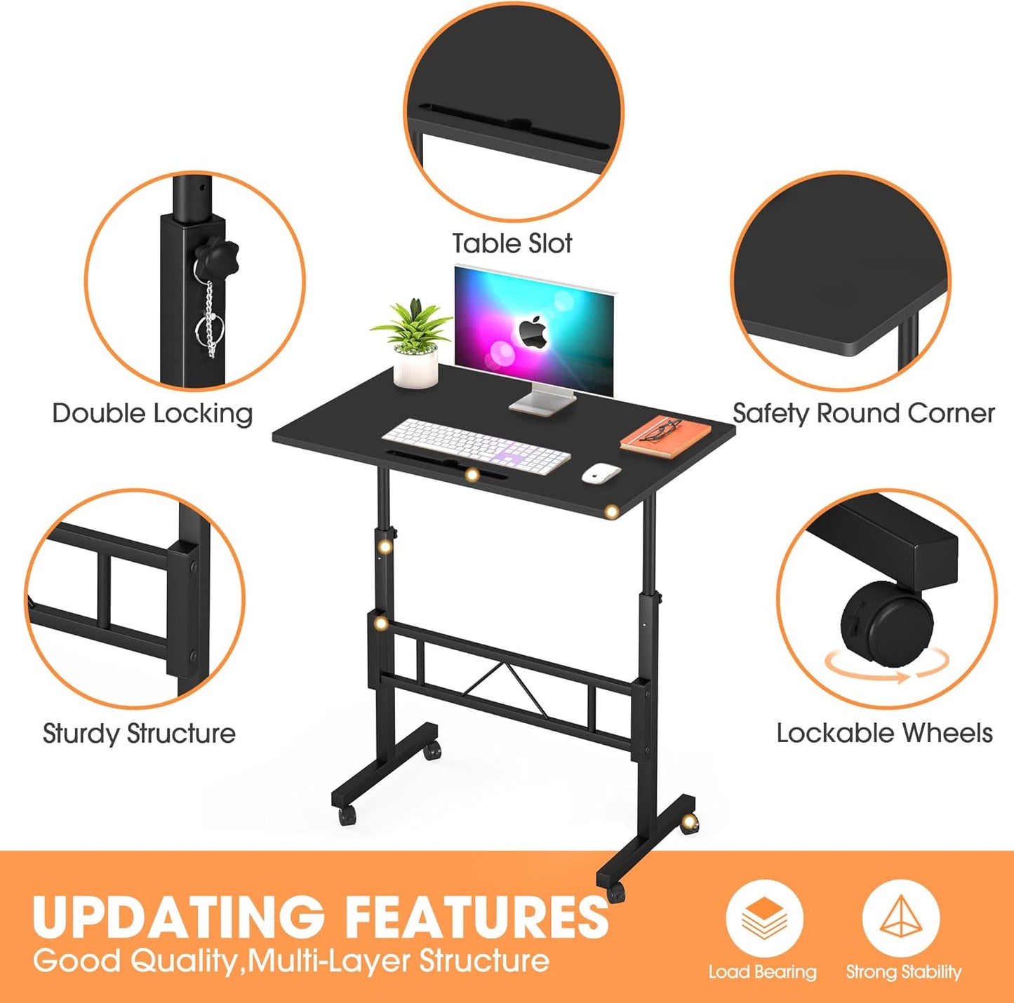 Klvied Small Standing Desk Adjustable Height for Sitting and Standing, Portable Laptop Table for Walking Pad (Black)