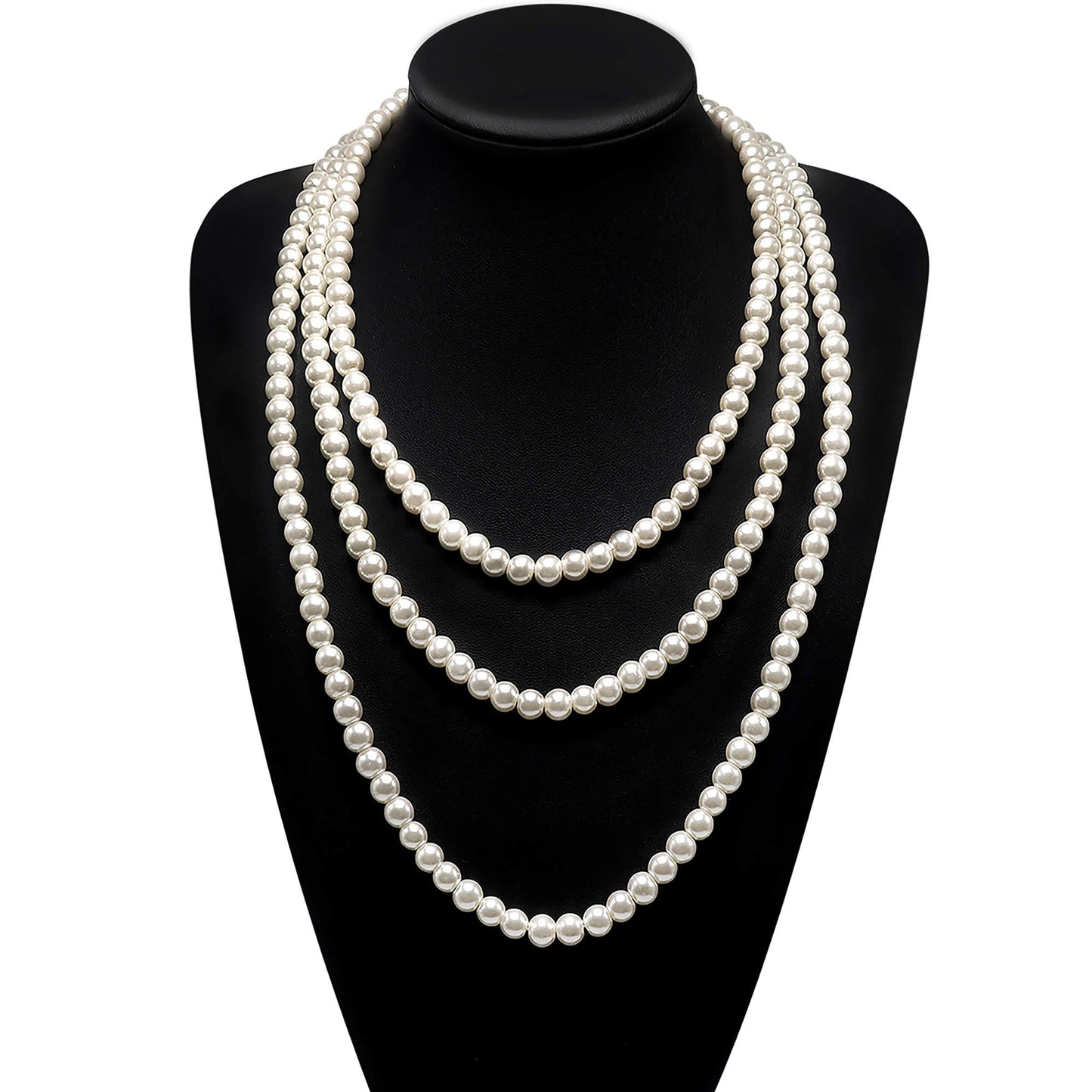 Long Pearl Necklace for Women Layered Cream White Faux Pearl Beads Strand Necklace Costume Jewelry,Diameter Pearl 8MM,69",Christmas Jewelry for Women
