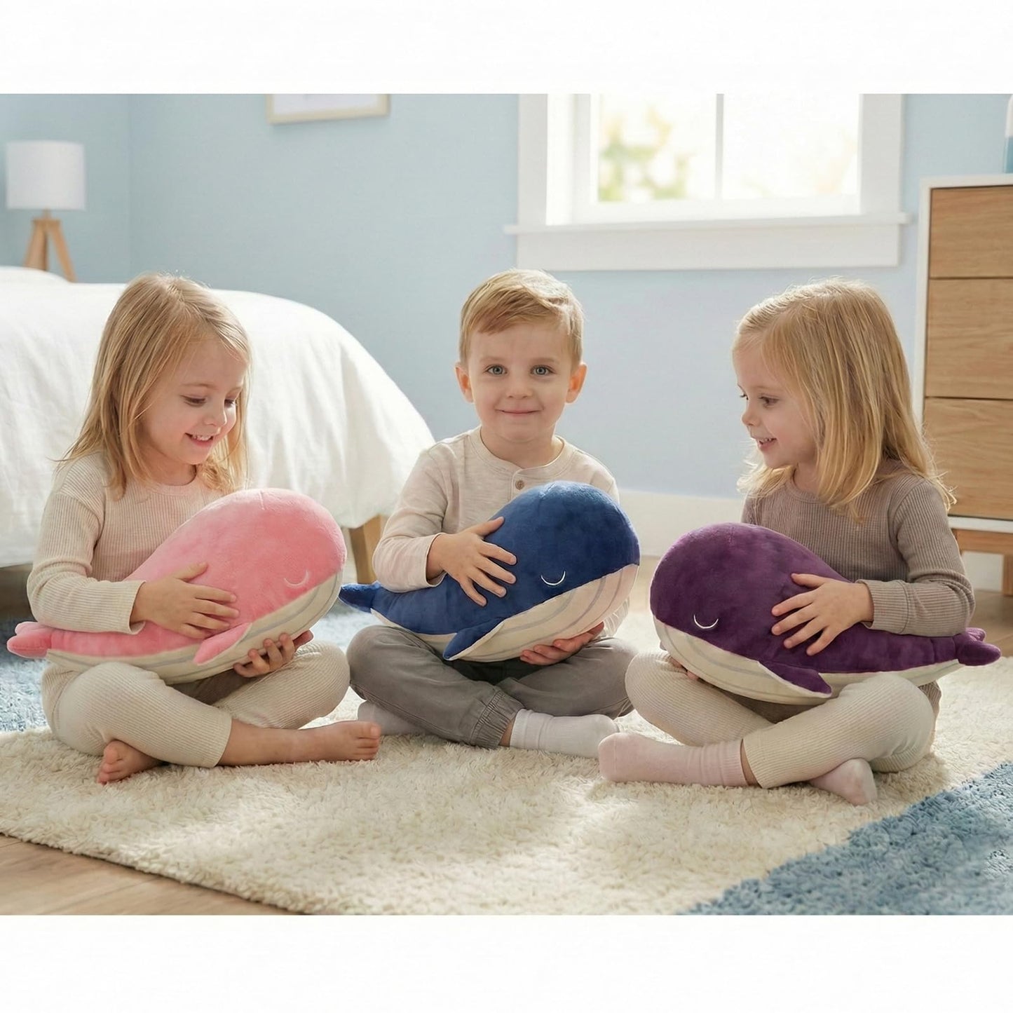 MUPI Whale Stuffed Animals Plush Pillow 4 Size Cute Soft Cotton Plushies Pillows Kawaii Blue Whale Toy Gifts for Kids Boys Girls Adults (Blue, 33 Inch)