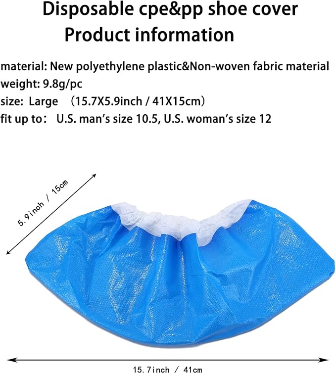 Heavy Duty Shoe Covers Disposable, Thick 0.38 0z, Premium Waterproof Dustproof Non-Slip Shoe Booties, Durable Booties Covers for Indoors & Outdoor,One Size Fits Most -100(50Pairs)