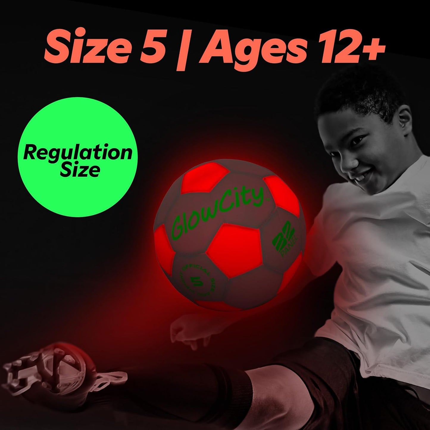 GlowCity Glow in The Dark Soccer Ball - Sizes 3, 4, 5 for Kids, Teens & Adults - Light Up Soccer Ball with 2 LED Lights - Sports Birthday Gifts Ideas for Boys & Teenagers Ages 6 7 8 9 10 11 12 13 14