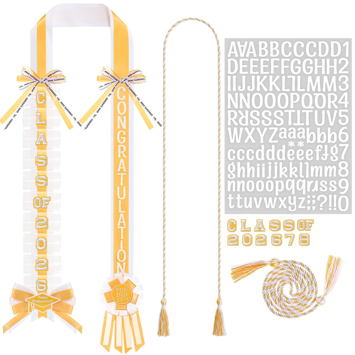 Spakon Graduation Money Lei with Cash Holder, 48 Inch 2026 Graduation Ribbon Lei with Honor Cord 2026 Grad Braided Necklace for DIY Women Men College Party Decor Supplies Grad Cash Gift(White, Gold)