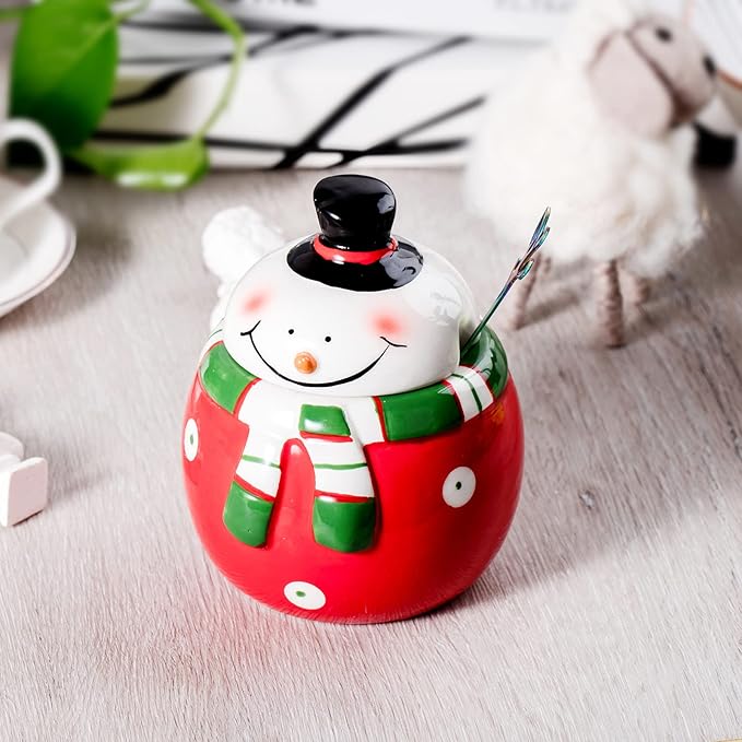 Christmas Sugar and Creamer Set - Ceramic, Adorable Snowman Design - Dishwasher and Microwave Safe