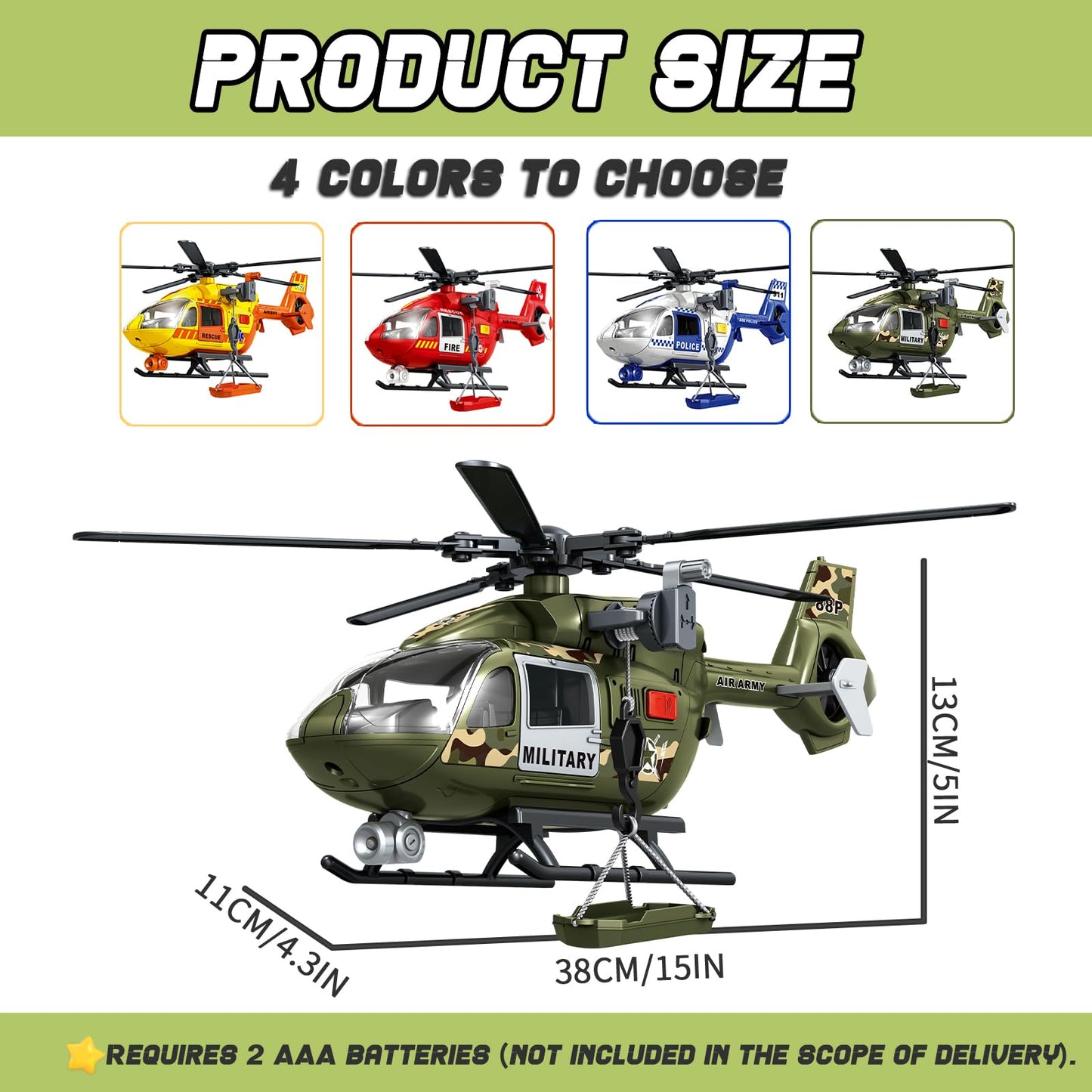 ANJARU Helicopter Toy with Lights and Sound,Simulative Rescue Helicopter Vehicles Toys for Kids Aged 3 and Up,Pull-Back Propeller Army Toys Toddler Kids Boys Gifts (Military Helicopter)