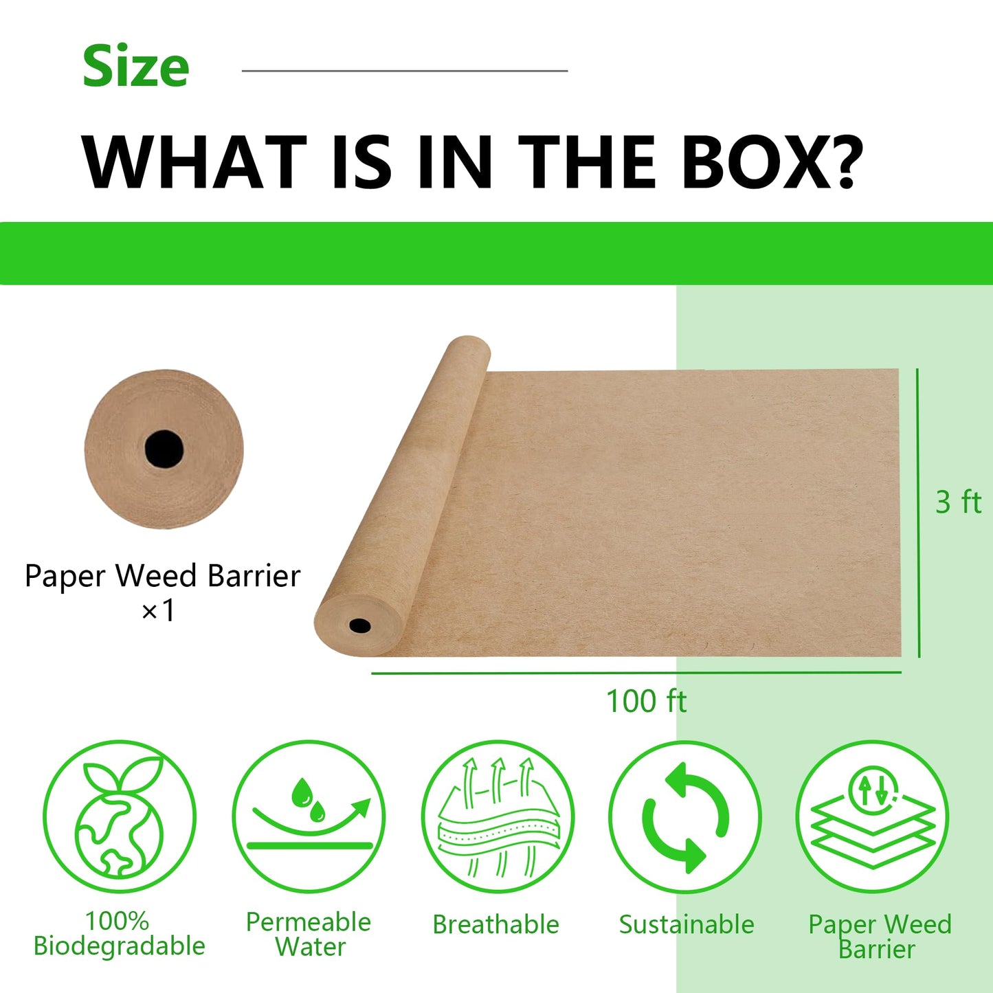 Biodegradable Weed Barrier, 3 x 100 Ft Heavy Duty Garden Paper Biodegradable Landscape Fabric Paper Garden Mulch Rolls Weed Barrier for Weeds, Paper Mulch Rolls Garden Paper for Outdoor Garden Lawn
