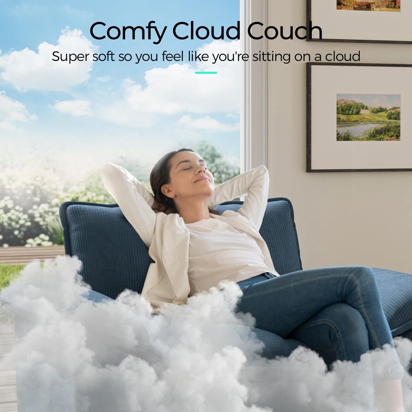 LINSY HOME Modular Sectional Sofa - 123 Inch Oversized Corduroy Cloud Couch with Movable Ottoman Soft Modern Comfy Sofa Set for Living Room Apartment Office, Blue