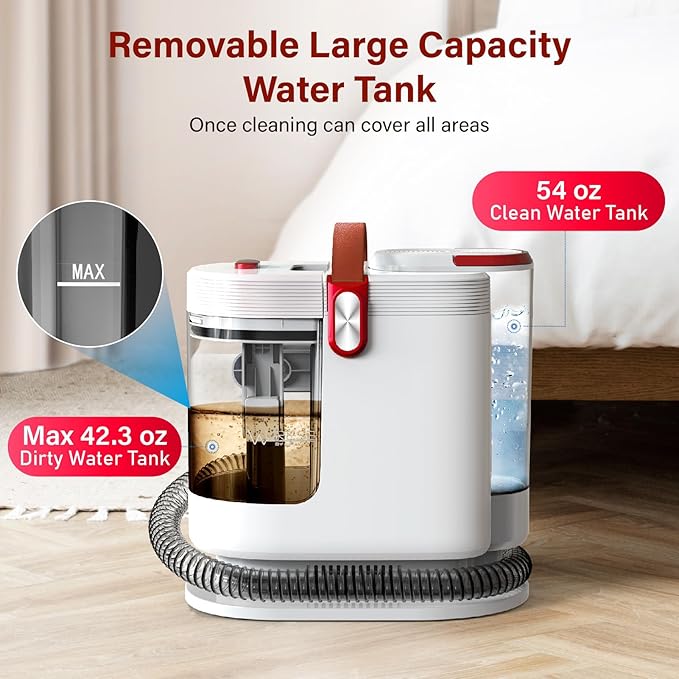 Portable Carpet Cleaner Machine, Carpet Shampooer, 15Kpa Upholstery Cleaner with 3 Tools, 54oz Large Water Tank, 16.4ft Power Cord, Spot and Stain Deep Cleaner for Rug, Couches, Car,Red