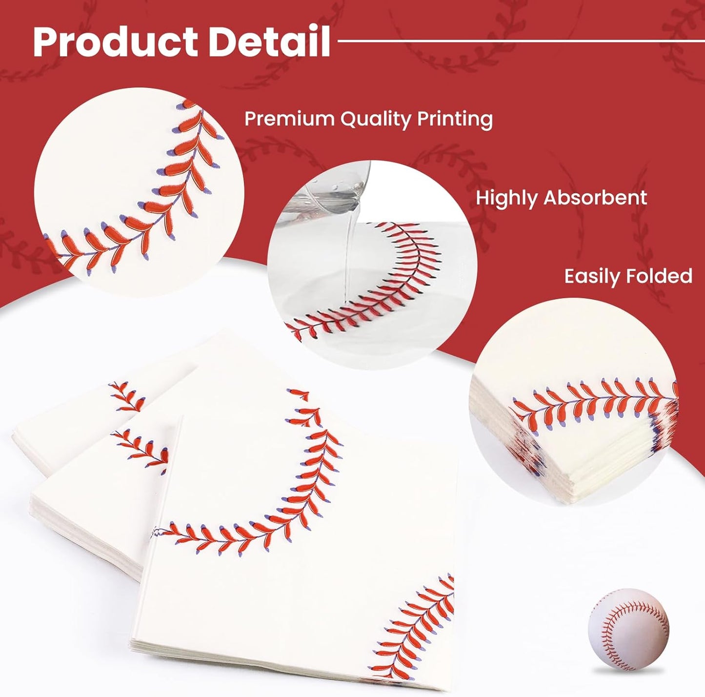 50PCS Baseball Paper Napkins 13 x 13 Inches Luncheon Napkins Cocktail Napkins Disposable Sports Theme Decorations for Kids Baby Shower,Birthday Party,Baseball Theme Party Supplies