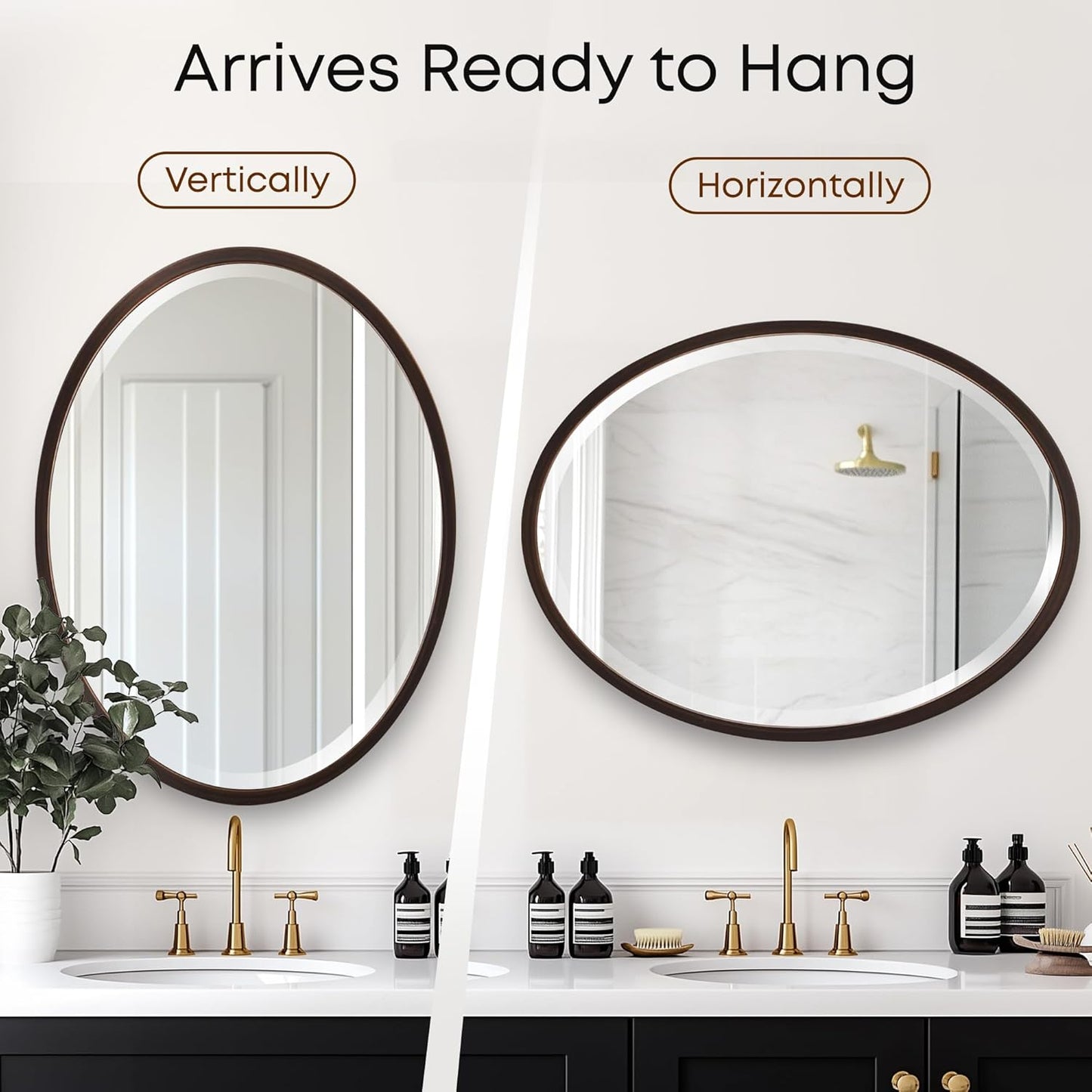 OVALCREST - Oval Wooden Beveled Wall Mirror for Home Decor, Bathroom, Vanity, Bedroom, Living Room, Hallway - London Style (Rubbed Bronze) 25.1 x 31.1
